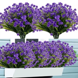 NOV FIRE Outdoor Artificial Fake Flowers - 8 Bundles Plastic Flowers Outdoor Plants UV Resistant Faux Flowers for Indoor Outdoor Garden Hanging Porch Window Box Wedding Decor(Purple)