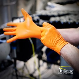 Atlantic Safety Products Outrageous Orange Heavy-Duty Disposable Nitrile Gloves, 8-mil, Latex and Powder Free, Orange, Medium, 1000-Ct