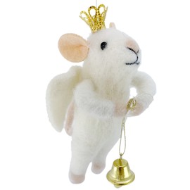 Angel Mouse Christmas Tree Ornament - White Wool Mouse Decoration