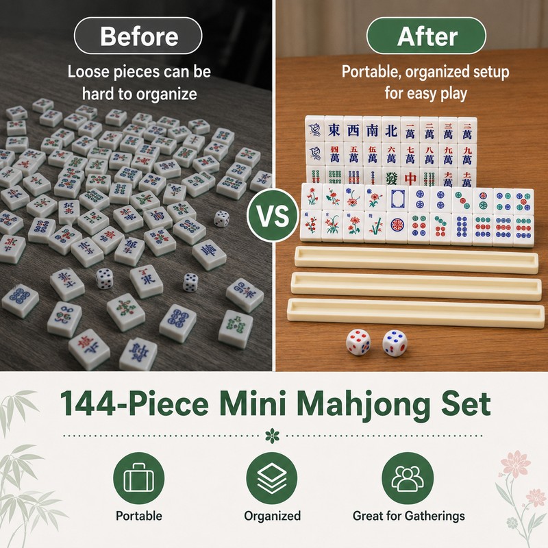 Portable Mini Mahjong Set with Foldable Playing Surface – Travel