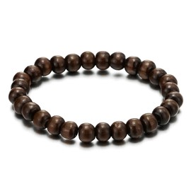 COOLSTEELANDBEYOND Classic Mens Womens Brown Wood Beads Bracelet, 8mm Tibetan Beads Prayer Mala, Stretchable(CA)