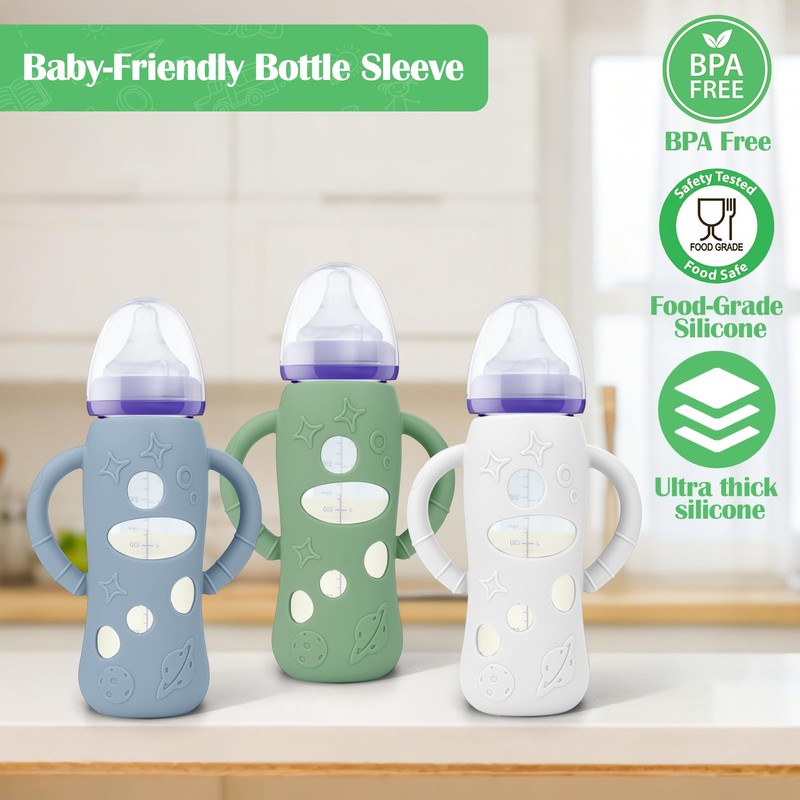 BUSOHA 3 Pack Silicone Sleeves for Lansinoh Glass Bottles -