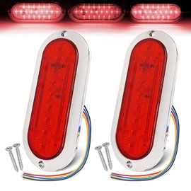 MADCATZ 2 Pcs of 6 Inch Red Oval LED Strobe Light, 21 LEDs with High/Low/Flash Modes 4 Wires w/Chrome Bezel Stop Turn Brake Light for Truck Trailer Pickup, 12V–24V