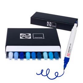 Talens Pantone Marker Set of 9 Blue Dual Tip Pen with Brush Tip and Chisel Tip Water-Based Pigmented Ink in Pantone Colours