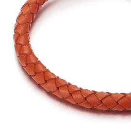 COOLSTEELANDBEYOND Orange Braided Leather Bracelet Genuine Leather Bangle Wristband with Magnetic Clasp Thin Mens Women