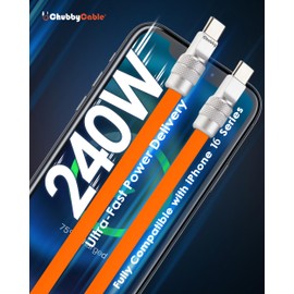 chubbycable Chubby 2.0 Fast Charging Cable Durable Soft Silicone USB C Cable 240W Extra Thick Charger Cord Compatible with iPhone 16/15 Series iPad, Orange, Type-C to Type-C, 9.8 FT