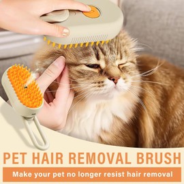 Cat Steam Brush - 3 in 1 Spray Cat Brush for Shedding, Steamy Silicone Massage Grooming Brush for Cat and Dog, Steamer Brush for Massage, Tangled And Hair Loss Remover (Cream)