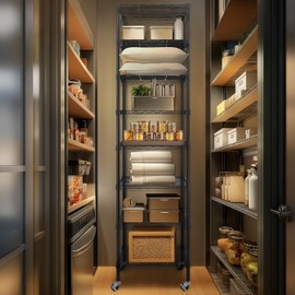 Finnhomy Heavy Duty 8 Tier Wire Shelving with Wheels 18x18x72.8-inches 8 Shelves Metal Storage Rack Thicken Steel Tube, Pantry Shelves for Storage, Adjustable Shelving Unit, NSF Certified, Black