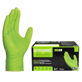Guantes de nitrilo verde industriales de alta definición con agarre de textura de diamante en relieve, caja de 100, 8 mil, tamaño mediano, sin látex, 