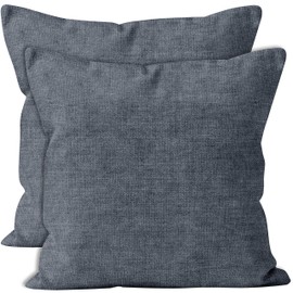 Encasa Homes Chenille Cushion Covers, Set of 2, Denim, 45 x 45 cm, Textured, Solid Colour, Soft & Smooth, Square Accent Decoration Cushions for Couch, Sofa, Chair, Bed & Floor
