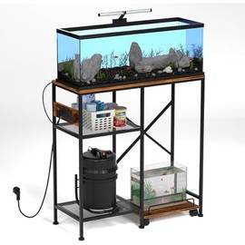 Artswish 20-29 Gallon Fish Tank Stand with Power Outlet, Metal Frame Reptile Tank Stand with Bottom Grid Layer and 4 Wheels, 3-Tier Aquarium Stand Stand for Living Room, Office, Rustic Brown, 330LBs