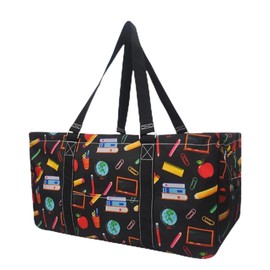 NGIL Extra Large Utility Tote Reusable Grocery Bag Oversized Collapsible for Groceries, Storage, Picnic, Beach (Teacher Appreciation-Black)