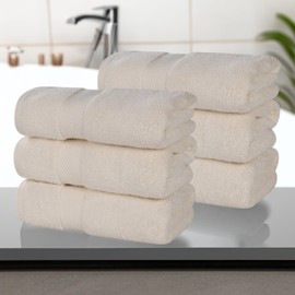 Superior Cotton Hand Towel Set, Medium Sized Towels, Plush Soft Absorbent Bathroom Basics, Home Essentials, Spa, Salon, Hotel, Kitchen, Luxury Quick Dry, Zero Twist Collection, Set of 6, Ivory