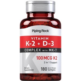 Piping Rock Vitamin K2 D3 Supplement |100mcg |180 softgels |MK7 Complex |GMO Free Gluten Free, 1 Piece, 180 Tablets / Piping Rock 비타민 K2 D3 보충제 | 100mcg | 소프트젤 180개 | MK7 복합체 | GMO 프리 글루텐 프리, 1개, 180정