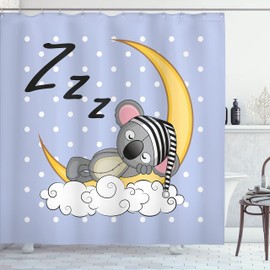 Lunarable Coala Cortina de Baño, Koala el Dormir en la Luna, Paño Conjunto de Decoración de Baño de Tela y Ganchos, 70" Alto, Multicolor