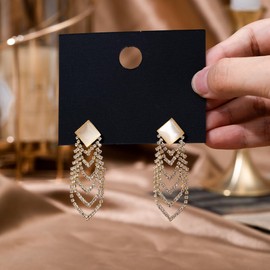 DIAMANTIO 18K Gold Plated Crystal Chevron Drop Earrings for Women – Elegant Statement Dangle Earrings with Square Stud and V-Shaped Rhinestone Design – Lightweight and Hypoallergenic Jewelry for Parties, Weddings & Gifts