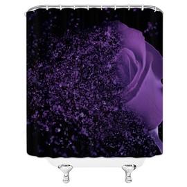 AMFD Purple Rose Shower Curtain Fantasy Dream Flower Magic Glamorous Black Bathroom Curtains Decor Polyester Fabric Include Hooks (70" WX70 H)