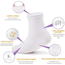 QIYIENDIAN 6 Pairs Non Slip Cozy Warm Crew Socks with Grips for Baby Infant Toddler Kids Boys Girls（6-12 Months，2-D White）