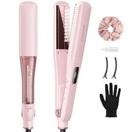 Wavytalk Steam Sesh Alisadora vapor con placas nano 1.38" y peine | Tecnología de vapor, Menor daño térmico, Acabado tipo Silk Press, Peine desmontabl