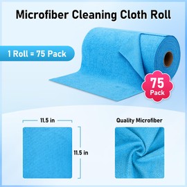 HOMERHYME Microfiber Cleaning Cloth Roll, 75 Pack Tear Away Microfiber Towels, Reusable Washable Shop Towels, Lint Free All-Purpose Cleaning Rags for Car Kitchen Garage Bar 11.5"x11.5"