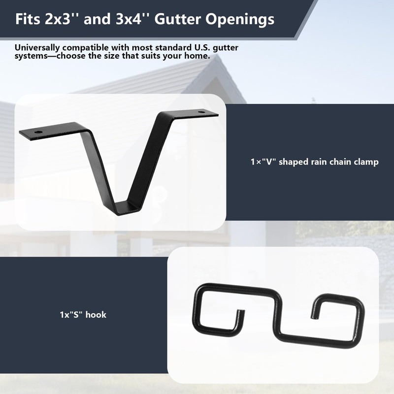 Rain Chain Gutter Adapter Clip – V-Shaped Rust-Proof Aluminum Gutter