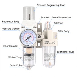 ZHONG AN 1/4 Inch Compressor Air Filter Pressure Regulator Water-oil Trap Separator Filter with Lubricator Cup AC2010-02