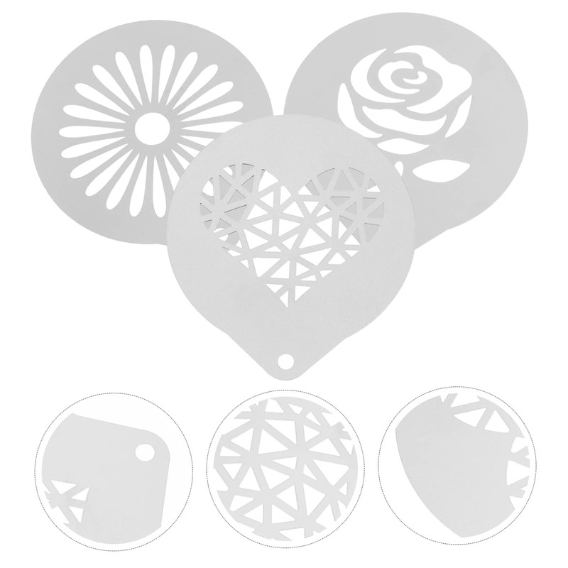 COLLBATH 3pcs Coffee Latte Art Stencils Reusable Molds for Decorating