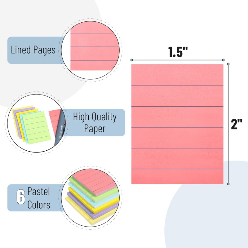 Mr. Pen- Lined Sticky Notes 1.5" x2", 6 Pads, 60