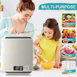 Food Scale, 11lb Kitchen Scale with 6 Units Tare Function & LCD Display, 0.05oz/1g Stainless Steel Digital Food Scale Grams and Ounces for Baking, Coo