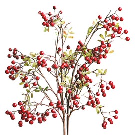 Firlar Artificial Red Berry Branch Long Stem Berry Picks, 4 PC 27.5 Inch Faux Holly Artificial Berry Branches Bouquet for Vase Wedding Christmas Decor