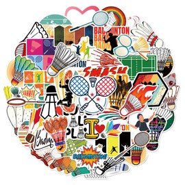 50pcs Badminton Sport Stickers for Teen, Waterproof Vinyl Decal for Boy Kids Adult Student Water Bottle Laptop Phone Computer Skateboard Luggage Notebook (Badminton)