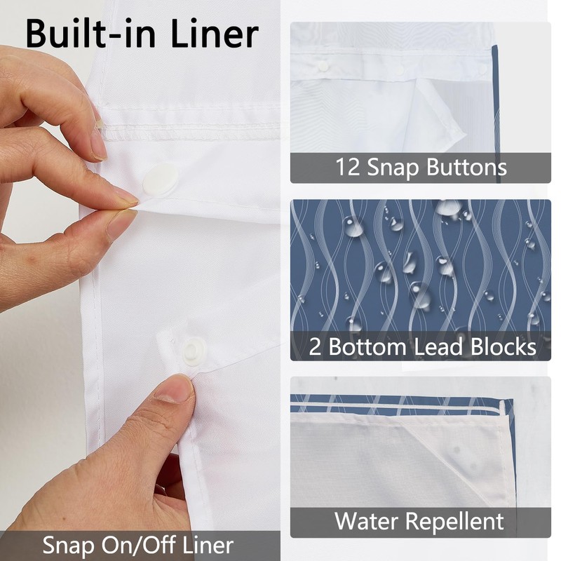 NAEMBCU No Hook Shower Curtain and Liner Set 71" x