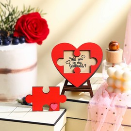 Lunmon Will You Be My Girlfriend Sign Gift for Valentine's Day Wooden Gift Heart Puzzle Piece Sign Wooden Table Decor Anniversary Birthday Valentine's Day Puzzle Plaque Gift for Girlfriends Wife