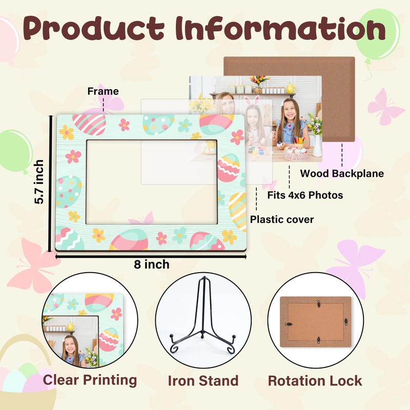 HJLLOQR Easter Photo Frame, Happy Easter Wooden 4x6 Picture Frame