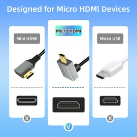 RIIEYOCA 8K Micro HDMI to HDMI Adapter Cable,90 Degree Down Angle Micro HDMI Male to HDMI Male 8K@60Hz 4K@120Hz 48Gbps High Speed HDMI 2.1 Cord,Compatible with Laptop,TV,Camcorder etc.(1M/3.3FT)