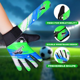 LIONCO Kids Goalie Gloves,Youth Soccer Gloves for Boys Girls,Professional Goalkeeper Glove,Durable,Anti-Slip Grip,Adjustable Wrist Strap,Breathable (Green, Size 8 Suitable for Size M-L Adult)
