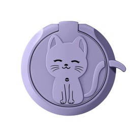 360 Rotation Metal Ultra-Thin Cute Cat Cell Phone Ring Buckle Stand Holder Finger Grip (Lilac Purple)