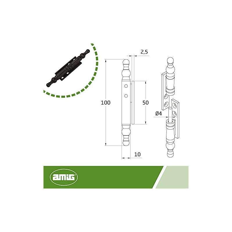 Amig Decorative Removable Zamak Hinge with Finial for Cupboard and