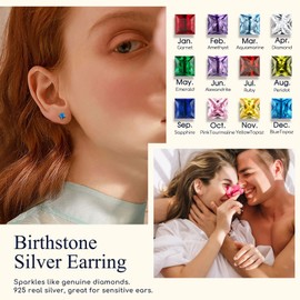 Suplight Sterling Silver December Birthstone Earrings Princess Cut Blue Stud Earrings 6mm