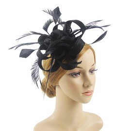 Specell Fascinator Tea Party Hat - 2025 Derby Hat for Women Bridal Wedding Cocktail Headwear with Feathers on a Headband Hairpin and a Clipfor Girls and Women - Black