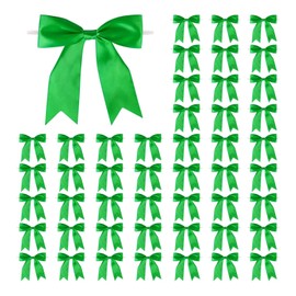 Meseey 50 Pcs 5 Inches Twist Tie Satin Ribbon Bows Pretied Premade Craft Bows for Treat Bags Gift Wrapping Basket Wedding Baby Shower Brithday Christmas Party (Emerald Green)