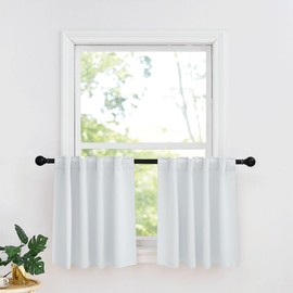 RYB HOME Kitchen Window Curtains - Blackout Privacy Half Window Curtains for Bedroom Bathroom Dining Living Room Cafe Office Short Tiers Drapes, W 34 x L 36 inches, 2 Panels, Grayish White