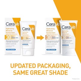 CeraVe Hydrating Mineral Sunscreen SPF 30 with Sheer Tint, Tinted Mineral Sunscreen with Zinc Oxide & Titanium Dioxide, Blends Seamlessly For Healthy 