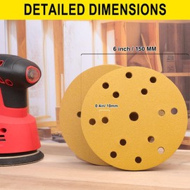 Sruhrak Sanding Discs 150mm 100 Pcs, 320 Grit 6 inch 15 Holes Hook and Loop Orbital Sander Discs, Sanding Pads for Random Orbital Sander Pads and All Oscillating Tools