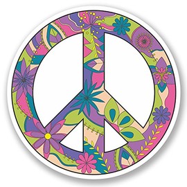 2 x 10cm Peace Symbol Vinyl Sticker Bike Laptop Helmet Car Flowery Hippy #5181 (10cm x 10cm)