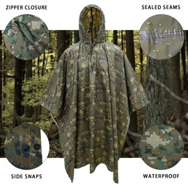 LOOGU Camo Rain Poncho with Hood Waterproof Lightweight Raincoat Rain Gear Men Women Outdoor Camping Hunting Hiking Fishing