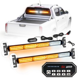 LRTER 2x17.7 Traffic Advisor Strobe Light Bar Strobe Lights w/Remote Control, Emergency Warning Flashing Safety Windshield Lights for Construction Vehicles Snow Plow Tow Trucks, Amber