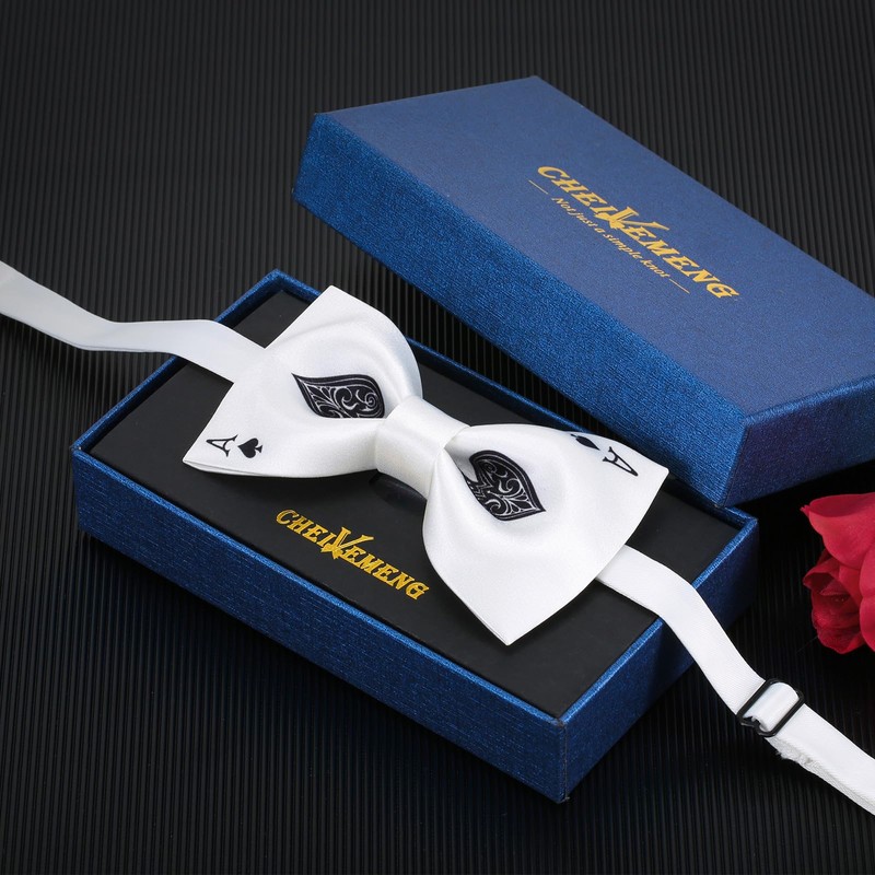 CHEIVEMENG Men's Poker Bow Tie Satin Silk Pre-tied Solid Bow