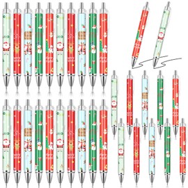 Clabby 30 Pcs Christmas Gel Pens Christmas Retractable Pens Cute Ballpoint Pen Santa Claus Elk Snowman Christmas Tree Black Ink Xmas Gifts for School Office Supplies