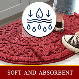 Red Kitchen Rugs Mats for Floor 2 Piece 18”X30”, Non Slip Washable Kitchen Mat, Absorbent Standing Throw Rug,Half Circle Carpet for Front of Sink,Laundry Room,Entryway,Christmas Xmas